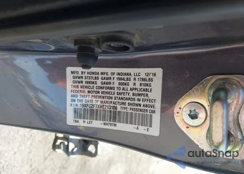 2017 Honda Civic Ex из США, поврежденный, VIN 19XFC2F7XHE213106